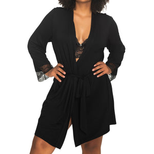 modal robe with lace trim